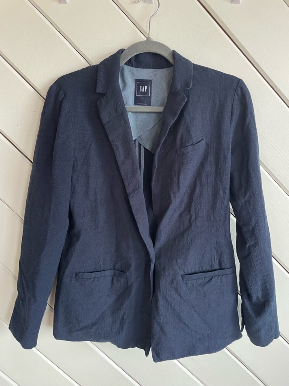 Gap Perfect Blazer Womens Size 4 Navy Indigo Linen Blend Preppy Classic